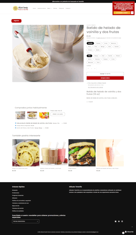 Product description page template for AlGusto Tenerife