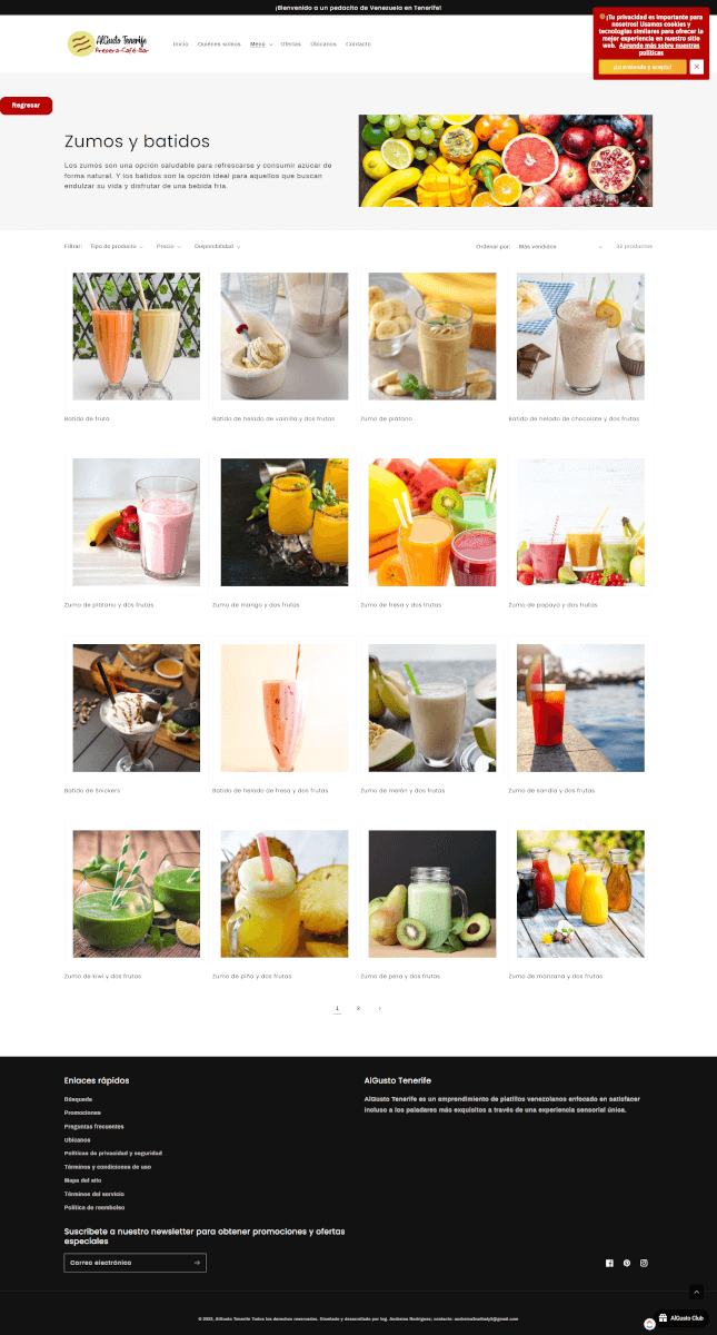 Product listing page template for AlGusto Tenerife